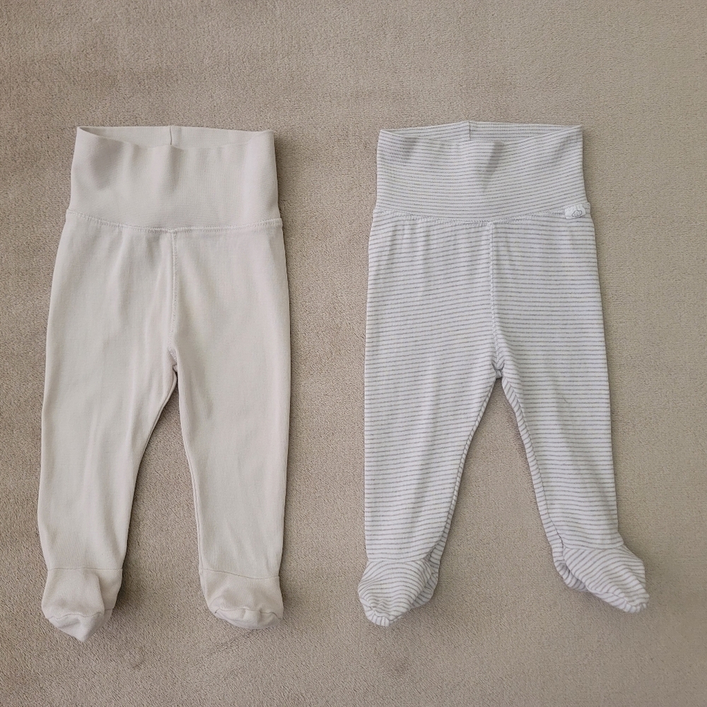 H&M Cream/Gray/White Cozy Foldover Waistband Footed Leggings Size 6 Months